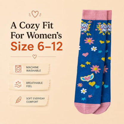 Funny Socks for Mom,Mom to be Gift with Box & Card,Size 6-12 - color: Super Mom-flower