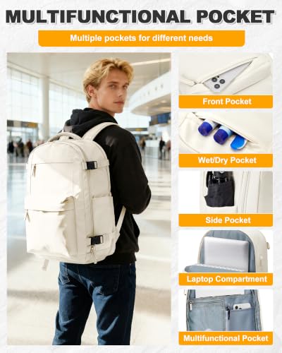 Vacuum Backpack Travel with Pump 18x14x8 Personal Item Bag for Women Men - color: Beige