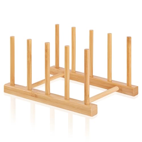 Bamboo Wooden Dish Rack-Plate Pot Lid Cutting Board Organizer Holder Rack - color: Bamboo 4 Slots 1pcs