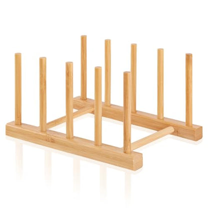 Bamboo Wooden Dish Rack-Plate Pot Lid Cutting Board Organizer Holder Rack - color: Bamboo 4 Slots 1pcs