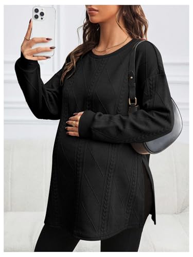 MakeMeChic Women's Maternity Sweatshirt Split Fall Maternity Clothes Tops - color: Black, size: Medium