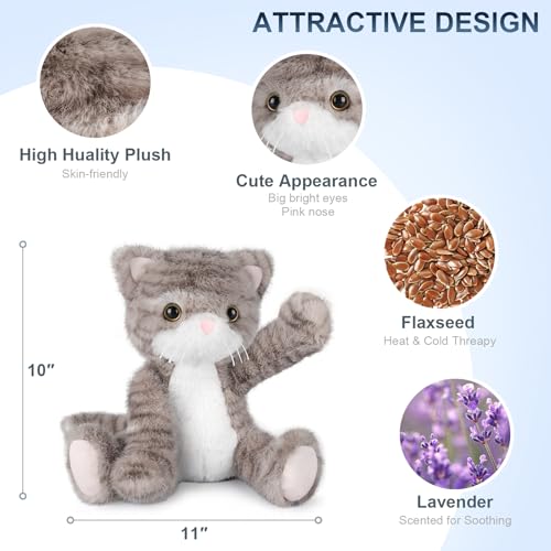 SuzziPals Heatable & Coolable Grey Cat Plush Heating Pad for Kids & Women - style: Gray Cat