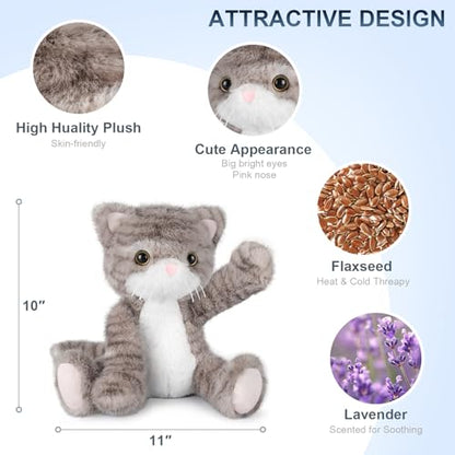 SuzziPals Heatable & Coolable Grey Cat Plush Heating Pad for Kids & Women - style: Gray Cat