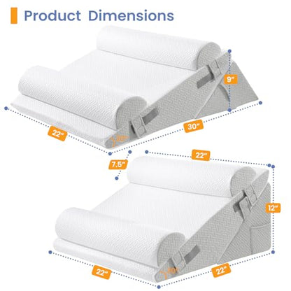 Sasttie Adjustable Wedge Pillow Set for After Surgery, Light Grey & White - color: Light Grey & White, size: Adjustable 9&12 Inch + 2 Head Pillows