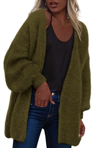dowerme Women Open Front Slouchy Cozy Chunky Knit Cardigans - color: Army Green, size: Medium