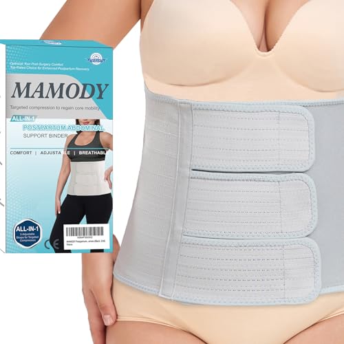 MAMODY Postpartum Recovery Belly Binder for C-Section & Natural Delivery - color: Gray