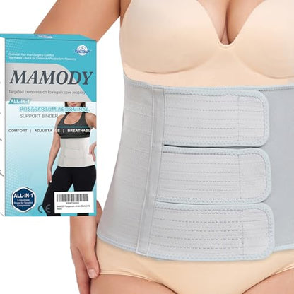 MAMODY Postpartum Recovery Belly Binder for C-Section & Natural Delivery - color: Gray
