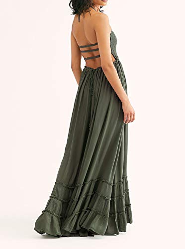 R.Vivimos Womens Summer Boho Sexy Backless Long Dresses - color: Army Green, size: Small