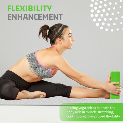 biguphate 2 Pack Yoga Blocks, 3"x6"x9" Rounded Edges Non-Slip, Yoha Bricks - color: Green