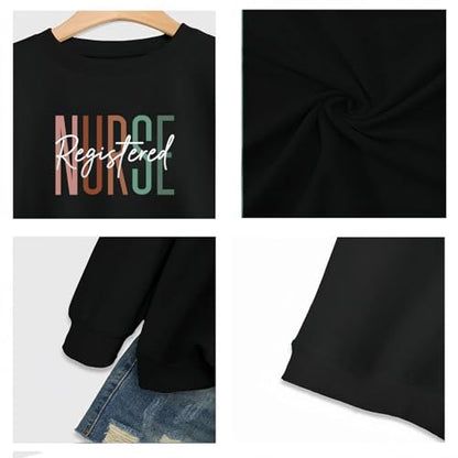 Registered Nurse Sweatshirt Women RN Nurse Life Crewneck Pullover - color: Black, size: Large