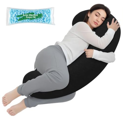TranquilRelax C Shaped Body Pillow for Side Sleepers, Black-35 * 10" - color: Black, size: 35*10 in
