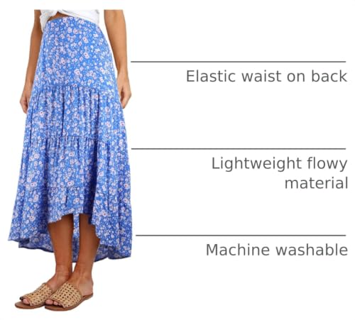PRETTYGARDEN Women's Ditzy Floral Print Midi Skirt High Low Hem - color: Blue, size: Medium