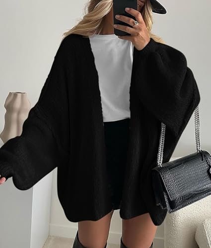 PRETTYGARDEN Womens Open Front Oversized Cardigan Sweaters - color: Black, size: Small