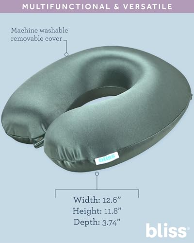 Bliss Neck Pillow Set U-Shaped Satin Travel Pillow with Eye Mask - color: Spiral Sage