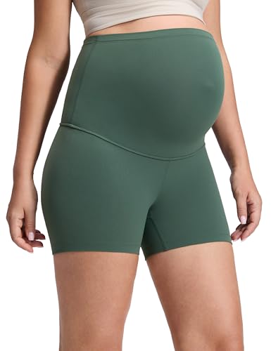 CRZ YOGA Maternity Biker Shorts 4" - color: Dark Forest Green, size: X-Small