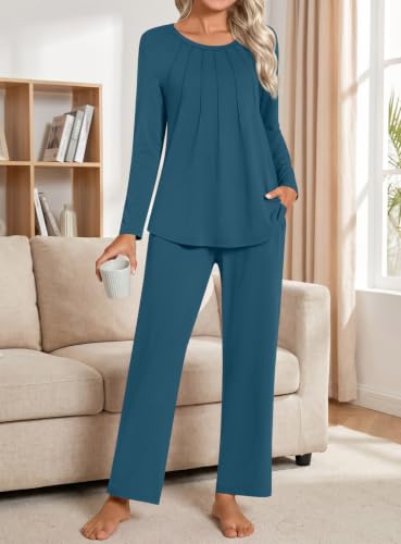 Addtoo Womens Fall Pajama Sets 2026 2 Piece Long Sleeve Soft Loungewear - color: Grey Blue, size: Medium