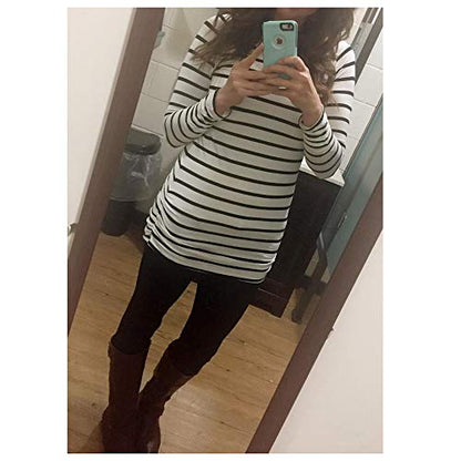 Sherosa Womens Basic Casual Long Sleeve Slim Fit T Shirt Dress Tunic Top - color: Black and White, size: Large