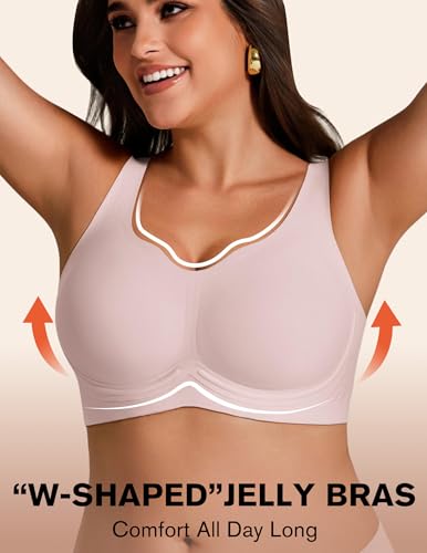 Jelly Bras for Women Plus Size No Underwire Push Up Full Coverage Minimizer Bra Seamless Wireless Bralette - color: Pink, size: Large