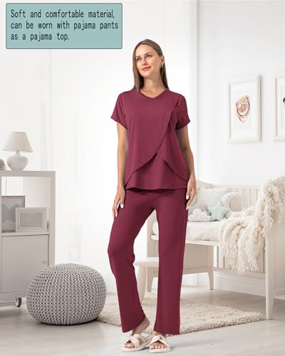 Rnxrbb Summer Nursing Tops Breastfeeding Tshirts Postpartum Clothes Sets - color: Black&purple Red&flecking Grey, size: Small