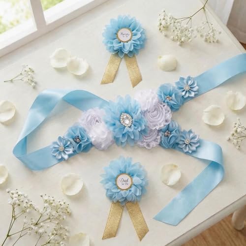 Baby Shower Belly Sash Satin Ribbon Band Pregnancy Party Blue - color: Blue