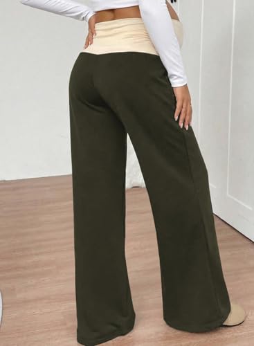 BLENCOT Women's Maternity Pants Wide Leg Over The Belly Pregnancy Pants - color: Moss Green, size: Medium