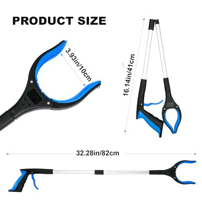 6-Pack 32" Grabber Reacher Tool, 360° Rotating Head, Wide Jaw, Foldable Reacher Grabber Pickup Tool,Anti-Slip Rotating, 4" Wide Claw Opening Grabbers for Seniors (Blue)
