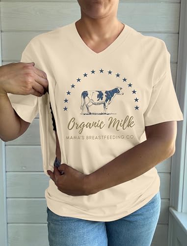 Nursing Shirts for Breastfeeding Women Zipper Maternity Graphic Tee - color: Apricot-2, size: X-Large