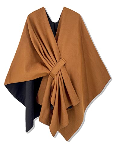 Moss Rose Women Shawl Wrap Poncho Open Front Cardigan Shawl for Fall Winter - color: Camel, size: Small