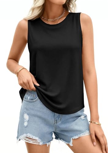 PRETTYGARDEN Women's Wide Strap Sleeveless Tank Tops - color: Black, size: Large