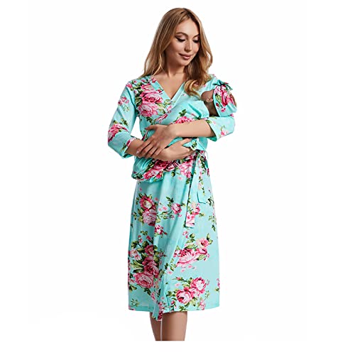 Galabloomer Maternity Robe and Receiving Blanket, Matching Mommy Labor Robe - color: Auqa, size: Medium