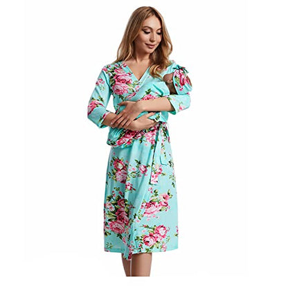 Galabloomer Maternity Robe and Receiving Blanket, Matching Mommy Labor Robe - color: Auqa, size: Medium