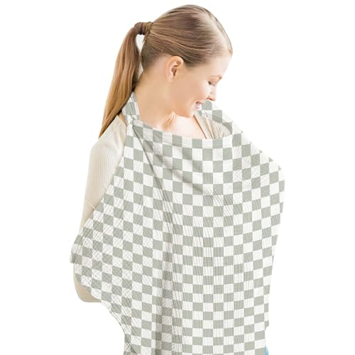 Konssy Muslin Nursing Cover Up for Breastfeeding with Rigid Hoop - color: Green Plaid