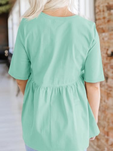 Cicy Bell Womens Babydoll Tops Plus Size Tunic Summer Flowy Peplum Shirts - color: Light Green, size: Medium