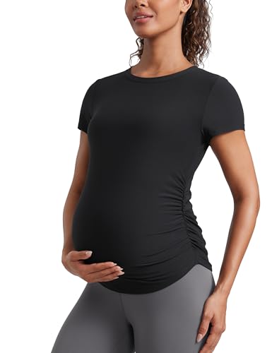 CRZ YOGA Maternity Side Ruched T-Shirt - color: Black, size: X-Small