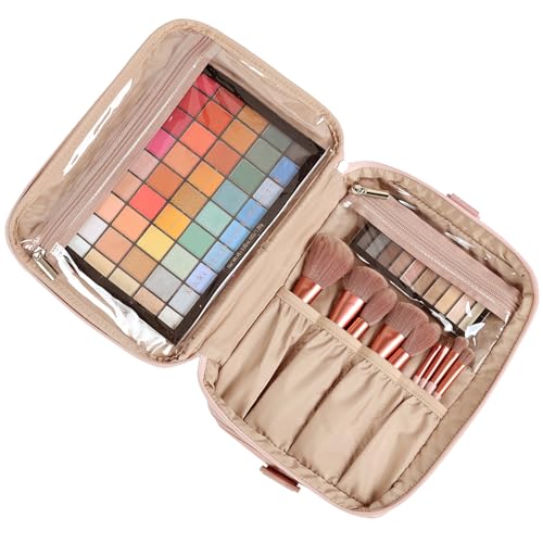 NISHEL Large Makeup Bag Organizer, Double Layer Cosmetic Travel Case - color: Pink, size: Extra Large