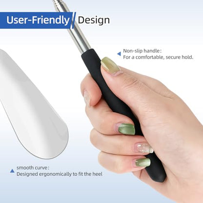 Shoe Horn Extra Long Handle, Telescopic Metal Adjustable Length 3" to 25"