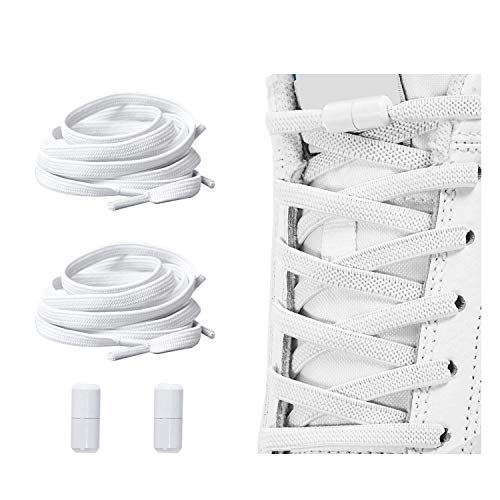 No Tie Shoelaces, Elastic Shoelaces for Adults/Kids，Elastic No Tie Shoe Laces - color: White