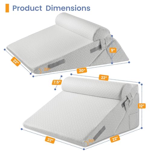 Sasttie Adjustable Wedge Pillow Set for After Surgery, Light Grey - color: Light Grey, size: Adjustable 9&12 Inch + 1 Head Pillow