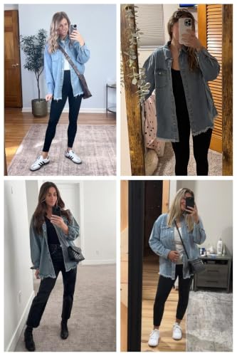 Dokotoo Womens Button Down Oversized Distressed Boyfriend Jean Jacket - color: Sky Blue, size: Small