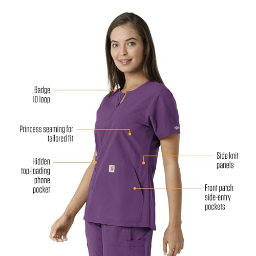 Carhartt Scrubs C12413 Women's Force® Essentials Modern Fit Notch Neck - color: Eggplant, size: Small