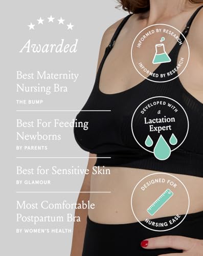 Bodily Everything Wireless Nursing & Maternity Bra with Clip Down Access - color: Black, size: Medium