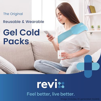 REVIX Ice Pack for Injuries Reusable, 2-Pack Hot & Cold Gel Wrap with Strap - color: Blue, size: Medium 10 x 5 Inch