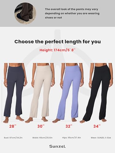 Sunzel Women Mini Flare Leggings with Pockets Breathable Bootcut Yoga Pants - color: Seal Brown, size: Medium