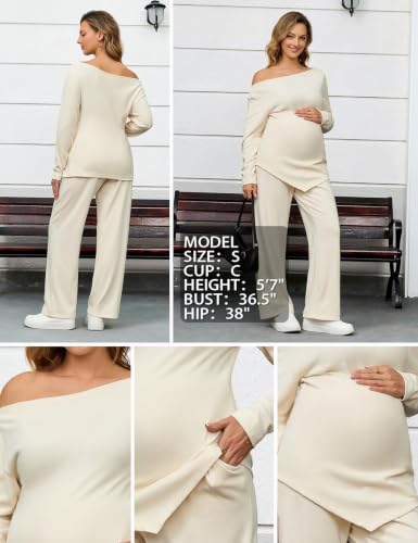 Bhome Maternity Sets 2 Piece Outfits Casual Pregnancy Loungewear - color: White, size: Large