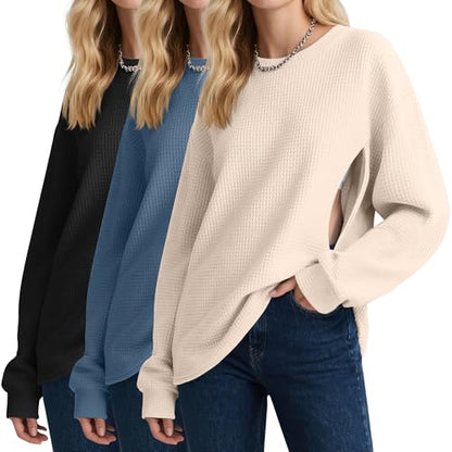 Oakgarden 3 Pack Women's Oversized Nursing Tops - color: Cream White, Haze Blue, Black, size: Small