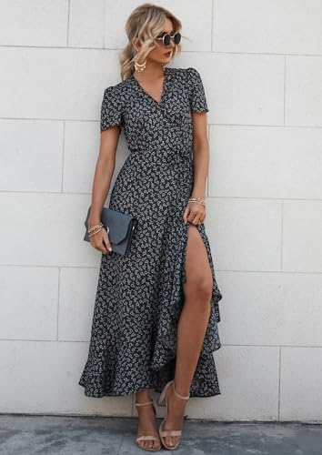 PRETTYGARDEN Women's Boho Floral Summer Maxi Dresses - color: Black, size: Large