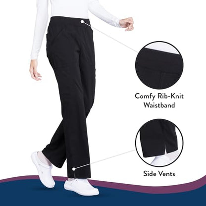 Cherokee Women's Scrub Pants Mid Rise Straight Leg Pull-on Cargo Pant with 6 Pockets & 2-Way Stretch Fabric - WW170 - color: Black, size: XX-Large Plus