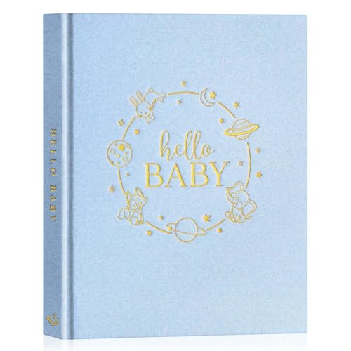 Lanpn Hello Baby Memory Book for Boy Girl - Linen Hardcover Baby Book Keepsake for New Parents - Newborn Baby First 5 Year Journal Scrapbook Photo Album Baby Milestone Book (Blue, 154 Pages) - color: Blue
