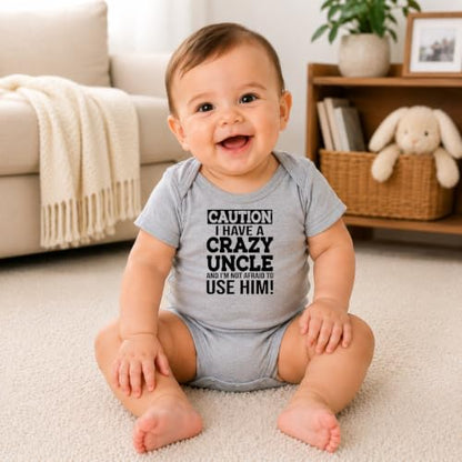 CBTwear Caution I Have a Crazy Uncle Funny Baby Bodysuit - color: Grey, size: Newborn