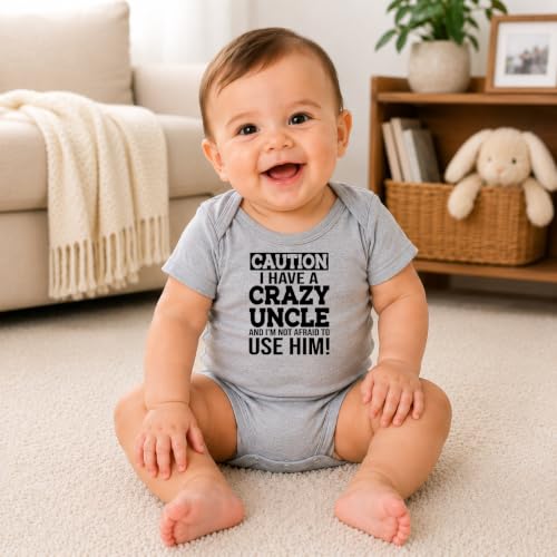 CBTwear Caution I Have a Crazy Uncle Funny Baby Bodysuit - color: Grey, size: 6 Months